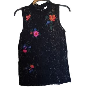 Loft Sheer Lace with Floral Applique Sleeveless Blouse Size XS